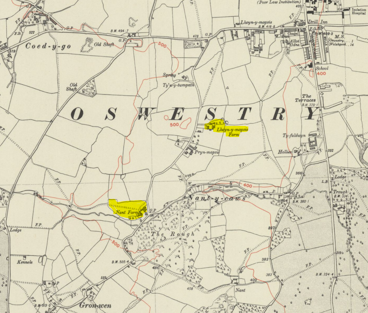 Nant Farm, Map of Oswestry c.1938