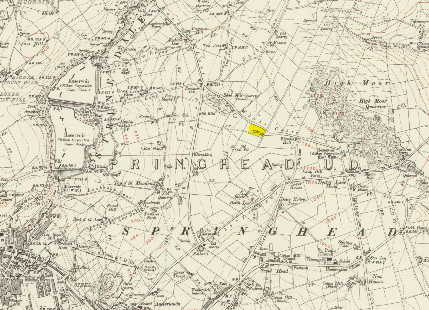 Nebo Farm, Map of High Moor, 1915