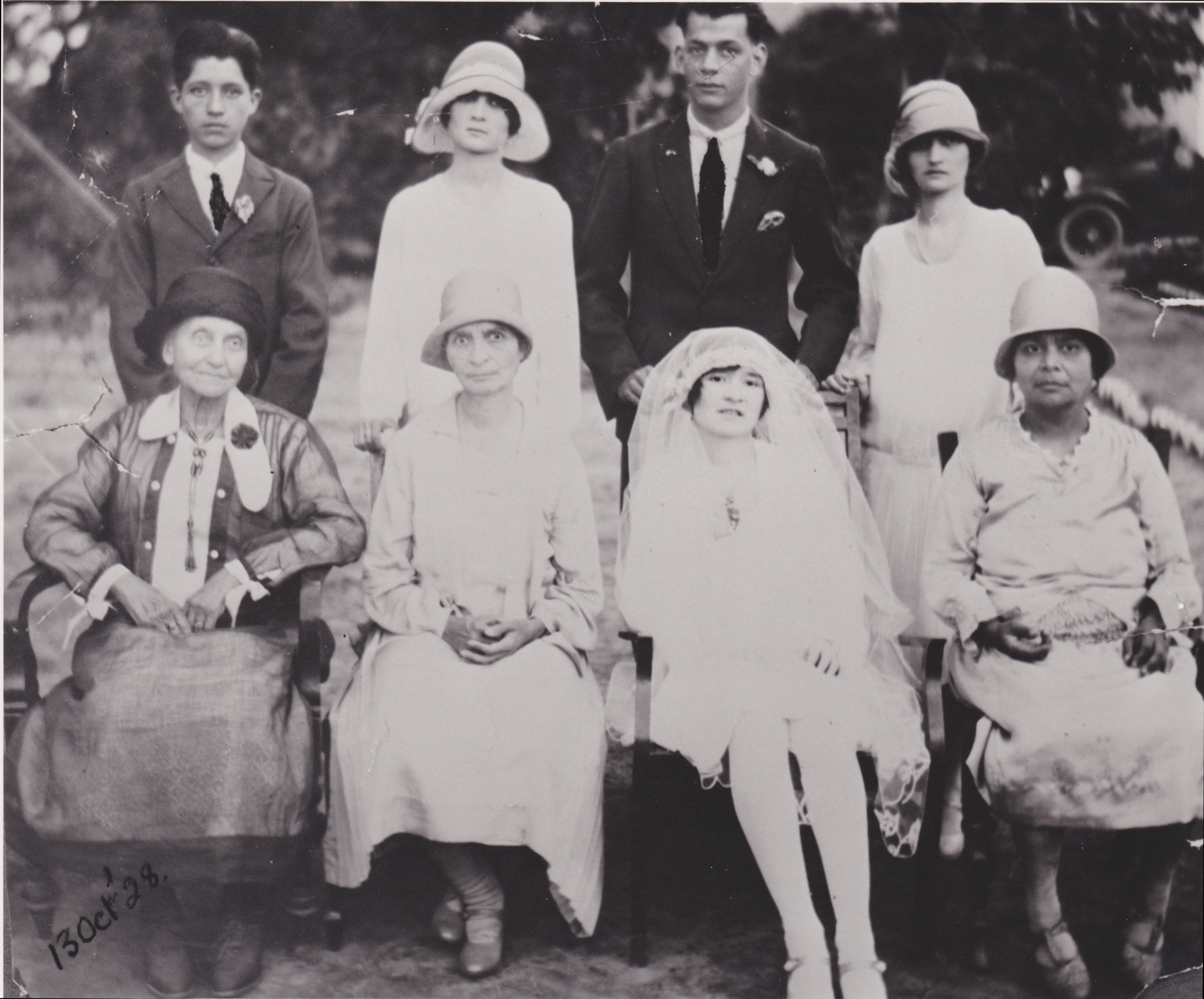 Charlotte Johnstone (nee Holmes), wife of Alexander Johnstone, at the wedding of Sutcliffe and McCarthy. 13 Oct 1928.
